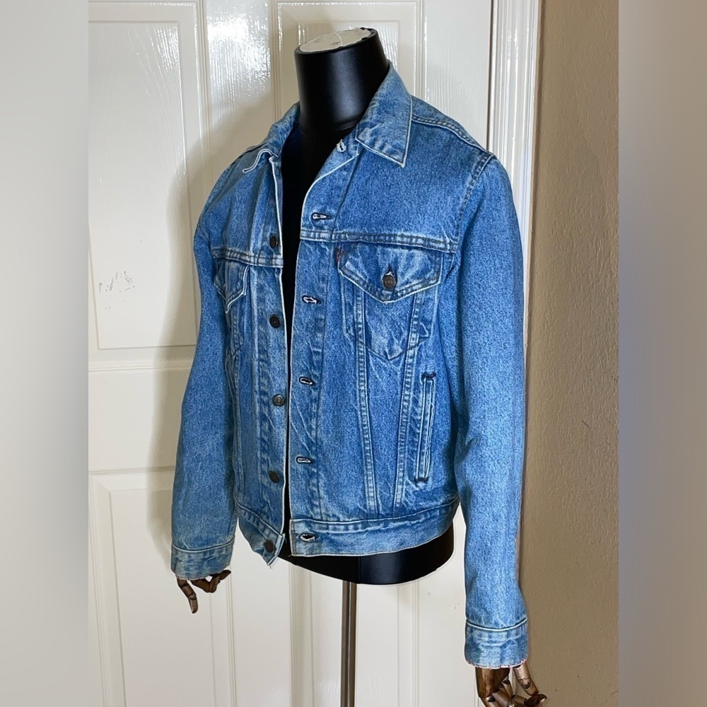 Vintage 80s Levis Blue Denim Jean 70506-214 Trucker Jacket Mens Sz 42 USA Nice! - Picture 4 of 9